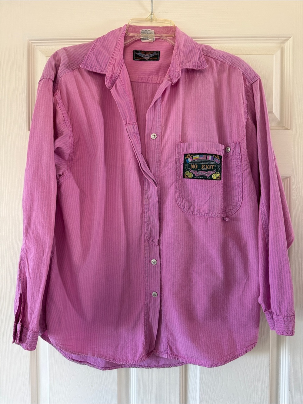 No Exit Pink Crewneck Tee with Embroidered Patch